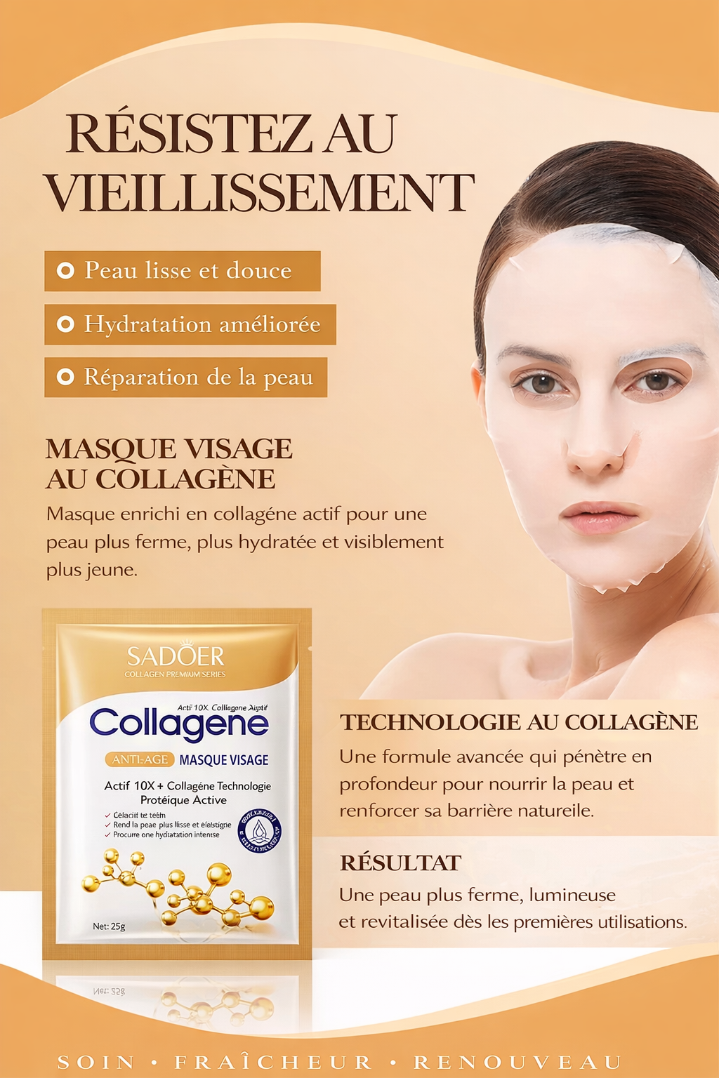 Masque Visage Collagène Anti-Âge (Lot de 10)